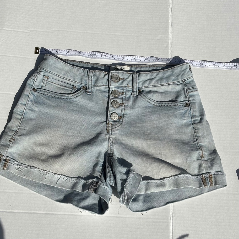 Mudd Denim Shorts Women 1 Light Wash Excellent Y2K Exposed Button Fly Cutoff